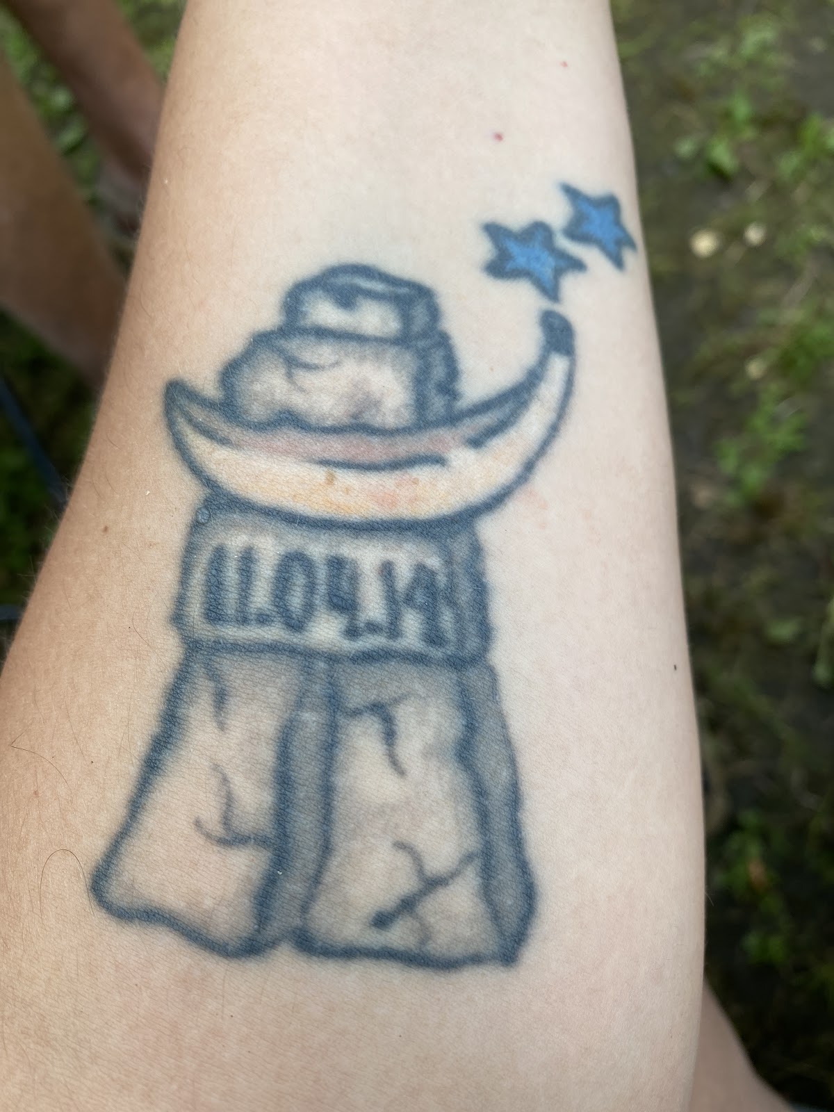 inukshuk banana constellations apraxia tattoo on forearm